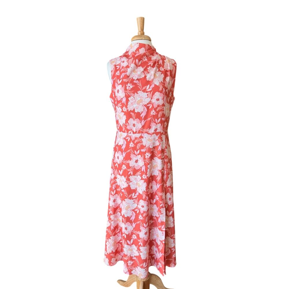 Alexia Admor Floral Mock Neck Midi Dress Size 12 Pink Coral Wedding Guest
